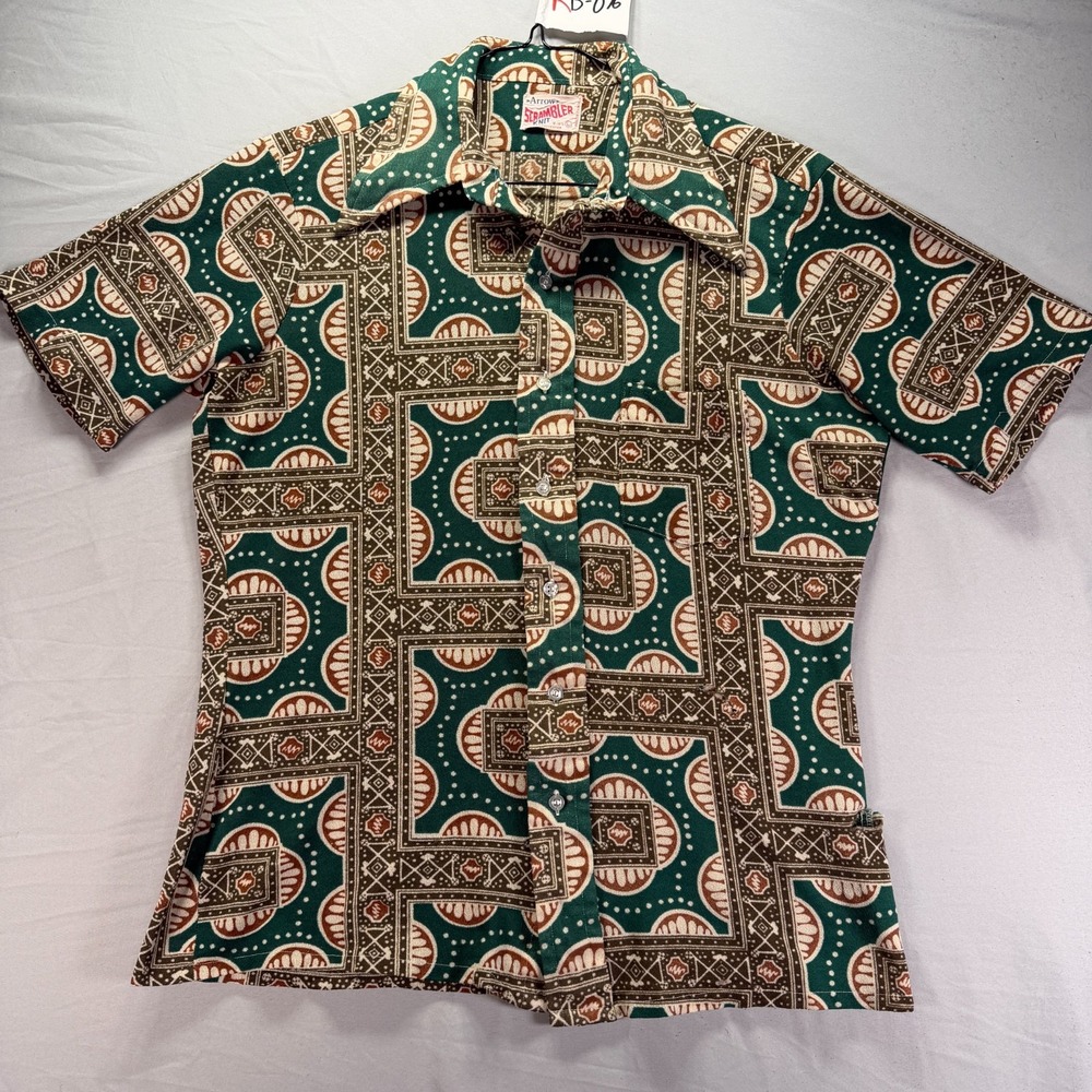 Vintage Arrow Scrambler Knit Shirt Men Large Geometric Disco True Rockabilly 70s